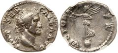 Galba. Silver Denarius (3.31 g), AD 68-69. Rome. IMP SER GALBA AVG, laureate head of Galba right. Reverse: VICTORIA P R, Victory standing left on globe, holding wreath and palm. RIC 175; BMC 48. Light