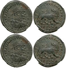 Caracalla. (21.51 g), AD 198-217. Tarsus in Cilicia. Laureate and cuirassed bust of Caracalla right. Reverse: Lion prowling right, head turned to look back. SNG BN 1519; SNG Levante -. Lovely dark gre