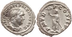 Balbinus. Silver Denarius (2.76 g), AD 238. Rome. IMP C D CAEL BALBINVS AVG, laureate, draped and cuirassed bust of Balbinus right. Reverse: P M TR P COS II P P, emperor standing facing, head left, ho
