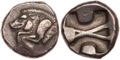 Lycia, Uncertain mint. Silver Stater (9.12 g), ca. 520-470/60 BC Choice VF. Forepart of boar left. Reverse: Incuse square with indentations on either side, divided by a large X. Falghera 14-6; SNG Cop