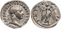 Trajan. Silver Denarius (3.48 g), AD 98-117. Rome, AD 102. IMP CAES NERVA TRAIAN AVG GERM, laureate head of Trajan right. Reverse: P M TR P COS IIII P P, Victory standing facing, head left, holding wr