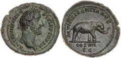 Antoninus Pius. AE As (14.75 g), AD 138-161 Superb EF. Rome, AD 148/9. ANTONINVS AVG PIVS P P TR P XII, laureate head of Antoninus Pius right. Reverse: MVNIFICENTIA AVG, COS IIII/S C in two lines in e
