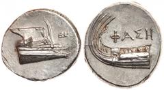 Lycia, Phaselis. Silver Stater (10.30 g), 4th century BC Superb EF. Prow of galley right; in right field, monogram. Reverse: ΦAΣH, stern of galley left. Cf. Heipp-Tamer series 6 (var. not recorded); C