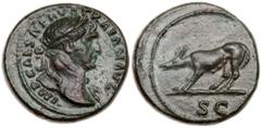 Trajan. AE Quadrans (3.65 g), AD 98-117 EF. Rome, ca. AD 109. IMP CAES NERVA TRAIAN AVG, laureate bust of Trajan right, slight drapery on far shoulder. Reverse: S C in exergue, she-wolf left. Cf. RIC 