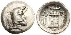 Kingdom of Persis. Autophradates (Vadfradad) I. Silver Tetradrachm (16.73 g), 3rd century BC. Persepolis. Diademed and head of Autophradates I right, wearing kyrbasia and pendant earring. Reverse: Fir