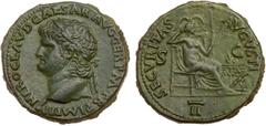 Nero. Æ As (14.62 g), AD 54-68. Lugdunum, ca. AD 65. NERO CLAVD CAESAR AVG GER P M TR P IMP P P, laureate head of Nero left, globe at point of bust. Reverse: SECVRITAS AVGVSTI, S C across field, Secur