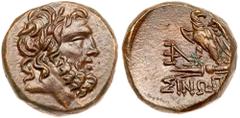 Greek Coins Paphlagonia, Sinope. Æ (8.41 g), ca. 85-65 BC. Laureate head of Zeus right. Reverse: ΣINΩΠ[HΣ], eagle standing left, head right, on thunderbolt; in left field, monogram; in right field, [s
