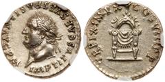 Roman Imperial Coinage Titus. Silver denarius (3.30 g), AD 79-81. Rome, AD 80. IMP TITVS CAES VESPASIAN AVG P M, laureate head of Titus left. Reverse: TR P IX IMP XV COS VIII P P, wreath set upon curu