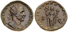 Ancient Coins Trajan Decius. Æ Double Sestertius Proto-Contorniate (30.35 g), AD 249-251. Rome, AD 250. IMP C M Q TRAIANVS DECIVS AVG, radiate and cuirassed bust of Trajan Decius right. Reverse: FELIC