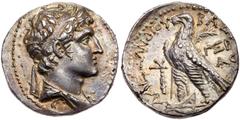 Ancient Coins Seleukid Kingdom, Alexander I Balas, 150-155 BC. Silver Didrachm (6.99g). Tyre, dated SE 163 (150-149 BC). Diademed bust of Alexander I right. Reverse: BA[ΣILEΩΣ] AΛEΞANΔPOY, Eagle stand