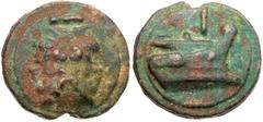 Ancient Coins Anonymous. Æ Aes Grave As (261.2 g), ca. 225-217 BC. Rome. Head of bearded Janus on raised disk. Reverse: Prow of galley right; above, I; all on raised disk. ICC 74; Thurlow & Vecchi 51;