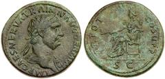 Ancient Coins Trajan. Æ Sestertius (25.26 g), AD 98-117. Rome, AD 98/9. IMP CAES NERVA TRAIAN AVG GERM P M, laureate bust of Trajan right, wearing aegis. Reverse: TR POT COS II P P, S C in exergue, Pa