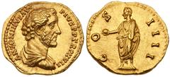 Ancient Coins Antoninus Pius. Gold Aureus (7.38 g), AD 138-161. Rome, AD 153/4. ANTONINVS AVG PIVS P P TR P XVII, bare-headed, draped and cuirassed bust of Antoninus Pius right. Reverse: COS IIII, emp
