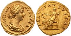 Ancient Coins Faustina Junior, Gold Aureus (7.20g). Augusta AD 146-176. Rome, AD 161-176. FAVSTINA AVGVSTA, draped bust of Faustina right, hair pulled back in parallel waves and gathered in bun at nap