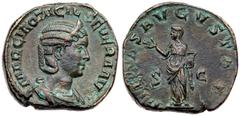 Ancient Coins Otacilia Severa. Æ Sestertius (17.80 g). Augusta AD 244-249. Rome, under Philip I, AD 249. MARCIA OTACIL SEVERA AVG, diademed and draped bust of Otacilia Severa right. Reverse: PIETAS AV