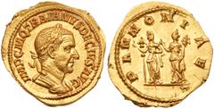 Ancient Coins Trajan Decius, Gold Aureus (4.65g). AD 249-251. Rome, AD 250. IMP C M Q TRAIANVS DECIVS AVG, laureate, draped, and cuirassed bust of Decius right. Reverse: PANNONIAE, the two Pannoniae s