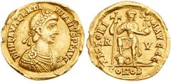 Ancient Coins Valentinian III. Gold Solidus (4.35 g), AD 425-455. Ravenna, ca. AD 426-455. D N PLA VALENTI-NIANVS P F AVG, diademed, draped and cuirassed bust of Valentinian III right. Reverse: VICTOR