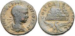 Samaria, Neapolis. Philip II. Æ (13.11 g), AD 247-249. Laureate, draped and cuirassed bust of Philip II right. Reverse: Eagle standing facing, head right, with wings spread and supporting Mt. Gerizim 