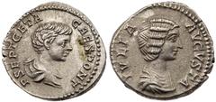 Julia Domna, with Geta, as Caesar. Silver Denarius (2.91 g), Augusta, AD 193-217. Rome, under Septimius Severus and Caracalla, AD 201/2. IVLIA AVGSTA, draped bust of Julia Domna right. Reverse: P SEPT