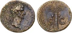 Nerva. Æ Sestertius (24.07 g), AD 96-98. Rome, AD 97. IMP NERVA CAE[S AVG] P M TR P COS III P P, laureate head of Nerva right. Reverse: FISCI IVDAICI [CALVMNIA SVBL]ATA, S C across field, palm tree wi