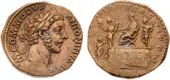 Commodus. Æ Sestertius (20.51 g), AD 177-192. Rome, AD 181. M COMMODVS ANTONINVS AVG, laureate head of Commodus right. Reverse: [TR P VI] IMP IIII COS [I]II P P, S C across field, [LIB AVG IIII] in ex