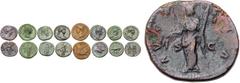 8-piece lot of Roman Bronze issues. Includes an as of Nerva; two dupondii, a semis, and a quadrans of Trajan; a left facing portrait sestertius of Hadrian; a sestertius of Diva Faustina I; and a seste