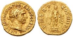 Roman Imperial Coinage Trajan. Gold Aureus (7.31 g), AD 98-117. Rome. IMP CAES NERVA TRAIAN AVG GERM, laureate and draped bust of Trajan right. Reverse: P M TR P COS IIII P P, Hercules standing to fac