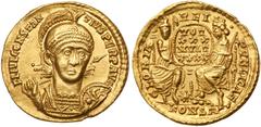 Roman Imperial Coinage Constantius II. Gold Solidus (4.49 g), AD 337-361. Sirmium, AD 357/8. FL IVL CONSTAN-TIVS PERP AVG, diademed, helmeted and cuirassed bust of Constantius II facing slightly right