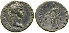 Nerva, 96-98 AD. AE As, Rome mint, struck 97 AD. Laureate head right. Reverse: Aequitas stands left, holding scales and cornucopia; AEQVITAS AVGVST, SC. RIC 77; BMCRE 127; C. 7. Sharply struck on near