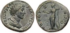 Marcus Aurelius. Æ Sestertius (26.09 g), as Caesar, AD 138-161. Rome, under Antoninus Pius, AD 155/6. AVRELIVS CAE-SAR AVG PII FIL, bare-headed and draped bust of Marcus Aurelius right. Reverse: TR PO