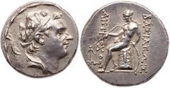 Ancient Coins Seleukid Kingdom. Antiochos III. Silver Tetradrachm (16.96 g), 223-187 BC. Antioch on the Orontes. Diademed head of Antiochos III right. Reverse: BAΣIΛEΩΣ ANTI-OΧOY, Apollo seated left o