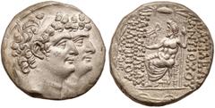 Ancient Coins Seleukid Kingdom. Antiochos XI Epiphanes Philadelphos and Philip I Philadelphos. Silver Tetradrachm (15.8 g), circa 94-93 BC. Uncertain mint 127, in Cilicia (probably at Tarsos). Jugate 