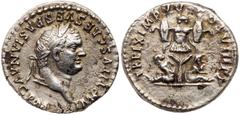 Ancient Coins Titus. Silver Denarius (2.89 g), AD 79-81. Judaea Capta type. Rome, AD 80. IMP TITVS CAES VESPASIAN AVG P M, laureate head of Titus right. Reverse: TR P IX IMP XV COS VIII P P, trophy fl