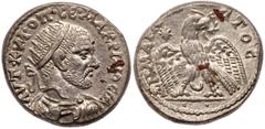 Ancient Coins Macrinus. BI Tetradrachm (12.92 g), AD 217-218. Struck at Carrhae in Mesopotamia. Radiate, draped and cuirassed bust of Macrinus right. Reverse: Eagle standing facing, head right, holdin