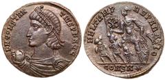 Ancient Coins Constantius II. Æ Centenionalis (4.41 g), AD 337-361. Constantinople, AD 348-351. D N CONSTAN-TIVS P F AVG, diademed, draped and cuirassed bust of Constantius II left, holding globe. Rev
