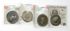 Ancient Coins 4-piece lot of Roman Tetradrachms. Consists of: 1. Hadrian AR Cistophoric Tetradrachm, interestingly overstruck on an earlier cistophoric tetradrachm of Augustus clearly showing his port