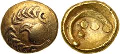 Celtic Europe. Vindelicia. Gold Stater (7.50g), c. 1st Century BC. Bird within wreath. Reverse Torc and three pellets. Forrer plate 12, 31 (obverse); Forrer plate 12, 28 (reverse). About Extremely Fin