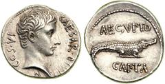 Rome. Octavian, 44-27 BC. AR Legionary Denarius (3.91 g), Ephesus (?) mint, struck 28 BC. Bare head of Octavian right. Reverse: Crocodile right; AEGVPTO CAPTA. RIC 545; CRI 432; RSC 4. Sharply struck 