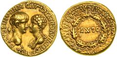 Rome. Nero, 54-68 AD. Gold Aureus (7.67 g), Rome, struck c. October-December 54 AD. Confronted busts of Nero, bare headed on the left facing right, and Agrippina II, draped on the right, facing left; 