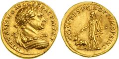 Rome. Trajan, 98-117 AD. Gold Aureus (7.19 g), Rome mint, struck 109 AD. Laureate, draped and cuirassed bust of Trajan right. Reverse: Draped female figure (the personification of Arabia) stands front