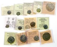 Ancient Coins 13-Piece Lot of Judaea and Biblical Related Coins. Consists of: Hasmonean Kings (Hendin 1132, 1145, 1148, 1150, 1152, 1153, 1154); Herod I, Hendin 1191; Herod Agrippa I, Hendin 1244; Rom