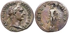 Ancient Coins Trajan, AD 98-117. Silver Denarius (3g). Struck at Rome, AD 101/2. IMP CAES NERVA TRAIAN AVE GERM, laureate head of Trajan right. Reverse: P M TR P COS IIII P P. Hercules of the Ara Maxi