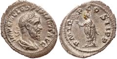 Ancient Coins Pupienus. Silver Denarius (2.73 g), AD 238. Rome. IMP C M CLOD PVPIENVS AVG, laureate, draped and cuirassed bust of Pupienus right. Reverse: P M TR P COS II P P, emperor, togate, standin