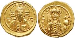Ancient Coins Theodora. Gold Tetarteron Nomisma (3.97 g), 1055-1056. Constantinople. Barred IC XC across field, bust of Christ Pantokrator facing, raising hand in benediction and holding Gospels. Reve