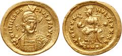 Roman Imperial Coinage Theodosius II. Gold Solidus (4.40 g), AD 402-450. Constantinople, AD 430-440. D N THEODO-SIVS P F AVG, diademed, helmeted and cuirassed bust of Theodosius II facing slightly rig