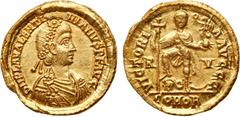 Roman Imperial Coinage Valentinian III. Gold Solidus (4.53 g), AD 425-455. Ravenna, ca. AD 426-455. D N PLA VALENTI-NIANVS P F AVG, rosette-diademed, draped and cuirassed bust of Valentinian III right