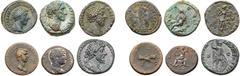 Large Lots of Ancients 6-piece group of Roman Imperial Bronzes. Consists of: Nerva, AD 96-98 AE Dupondius, RIC II, 81; Hadrian AD 117-138 AE Semis. RIC II, 685; Marcus Aurelius, AD 161-180 AE Sesterti