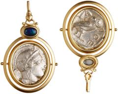 Beautiful 14K Yellow Gold and Ancient Greek Silver Tetradrachm, Ca. 449-404 BC, Head of Athena, in Extremely Fine Condition. Lady's 14K Yellow Gold and Ancient Greek Silver Tetradrachm, Ca. 449-404 B.