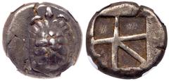 Ancient Coins Islands off Attica, Aegina. Silver Stater (12.20 g), ca. 456/45-431 BC. Land tortoise with segmented shell. Reverse: Large square incuse with thin skew pattern. Milbank pl. II, 14; SNG D