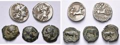République romaine - Roman Republic lot de 5 p.: émission anonyme, denier, Cr. 197/1a; M. Carbo, denier, Cr. 276/1; Gaule transalpine, Massalia, petit bronze au taureau (3). Beau à Très Beau et Très B